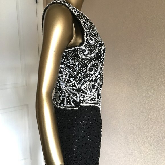 Vintage LAURENCE KAZAR Sleeveless Silk Beaded, Sequined, Embellished Dress - Picture 13 of 15